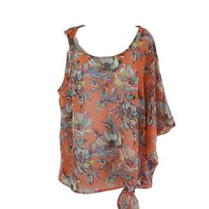 Lane Bryant‎ Top Orange Floral Sheer 1 Shoulder Out Accent Cuff Sz 18 Casual...